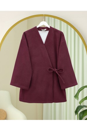 Cross-Laced Stamped Kimono -Maroon