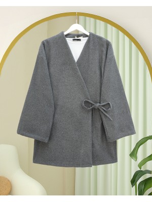 Çapraz Bağlamalı Kaşe Kimono -Füme