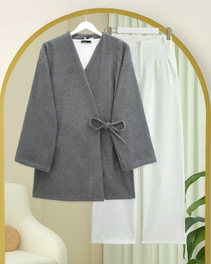 Cross-Laced Stamped Kimono -Smoked 