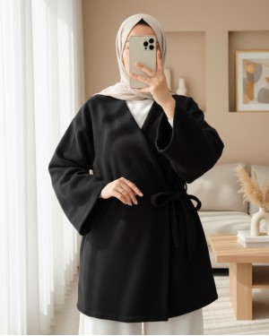 Cross-Laced Stamped Kimono -Black