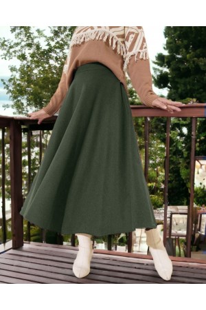 Zippered Cashmere Bell Skirt    -Khaki