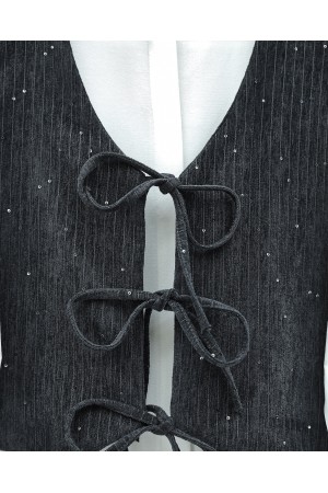 Tie-Front Vest and Trouser Velvet Set -Anthracite