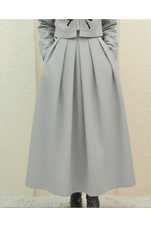 Pleated Zippered Cashmere Skirt    - Light grey