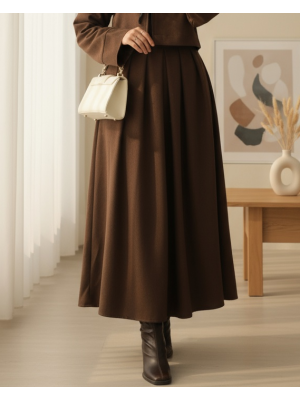 Pileli Fermuarlı Kaşe Etek -Kahve