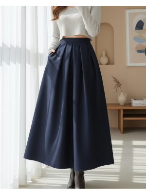 Pileli Fermuarlı Kaşe Etek -Laci