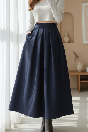 Pileli Fermuarlı Kaşe Etek -Laci