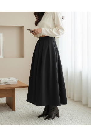 مطوي انغلق تنورة الكاجو -أسود