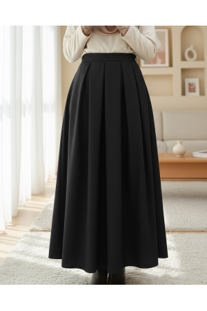 مطوي انغلق تنورة الكاجو -أسود