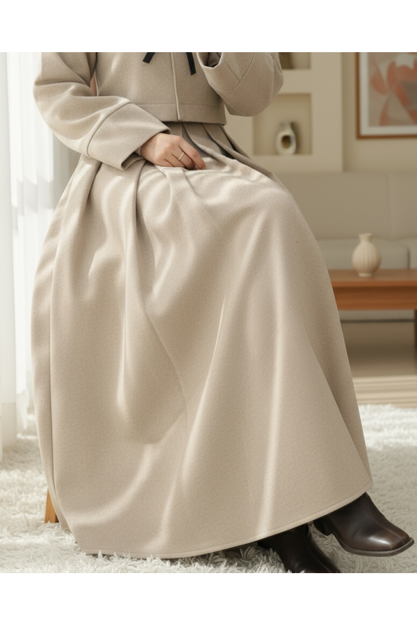 Pleated Zippered Cashmere Skirt -Mink color