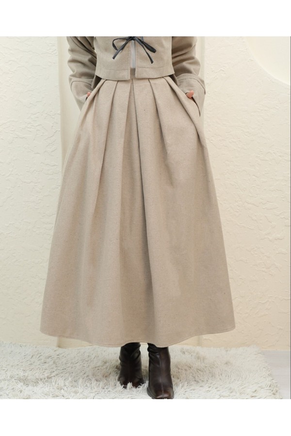 Pleated Zippered Cashmere Skirt -Mink color
