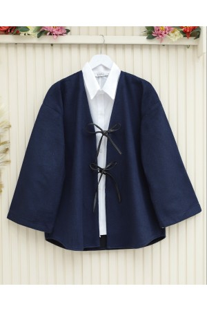 Önü Bağcıklı Oval Kesim Kaşe Kimono  -Laci