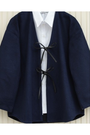 Önü Bağcıklı Oval Kesim Kaşe Kimono  -Laci