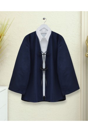 Önü Bağcıklı Oval Kesim Kaşe Kimono  -Laci