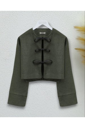 Önü Bağcıklı Kaşe Ceket -Haki