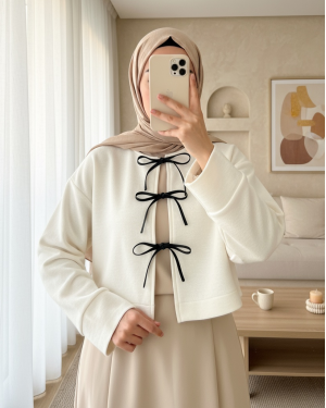 Lace Front Cashmere Jacket -Cream color