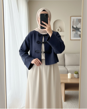 Lace Front Cashmere Jacket -Navy blue