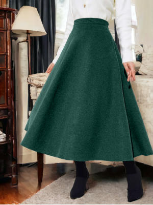 Fermuarlı Kaşe Çan Etek  -Zümrüt