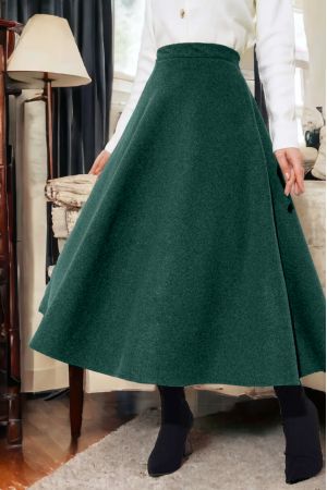 Fermuarlı Kaşe Çan Etek  -Zümrüt