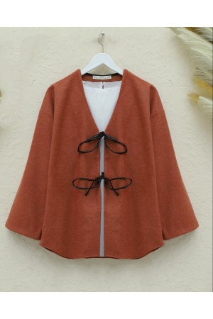 كيمونو الكاجو ذو قصة بيضاوية مع دانتيل أمامي    -لون القرميد