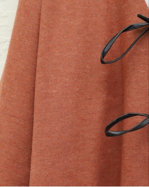 Laced Front Oval Cut Cashmere Kimono    -Brick color