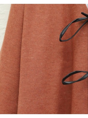 Önü Bağcıklı Oval Kesim Kaşe Kimono    -Kiremit