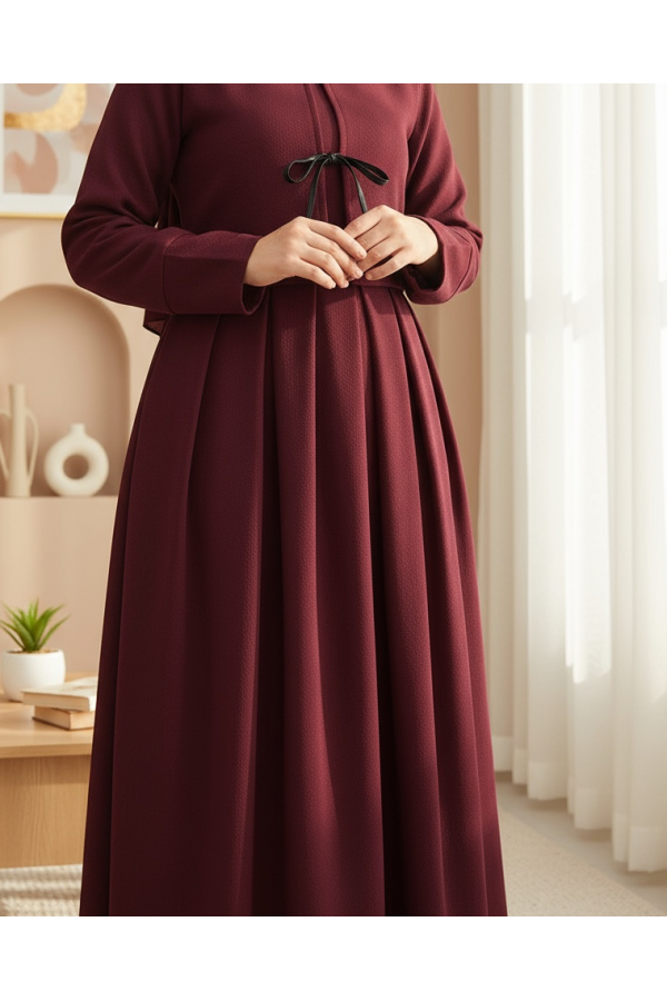 Pileli Fermuarlı Kaşe Etek  -Bordo