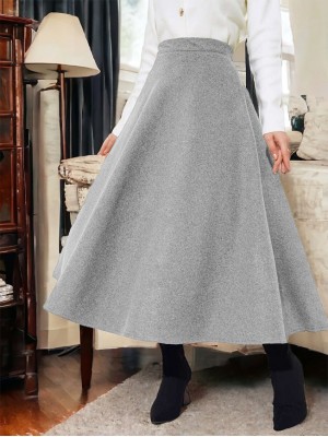 Fermuarlı Kaşe Çan Etek   -Gri