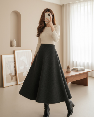 Zippered Cashmere Bell Skirt   -Smoked 