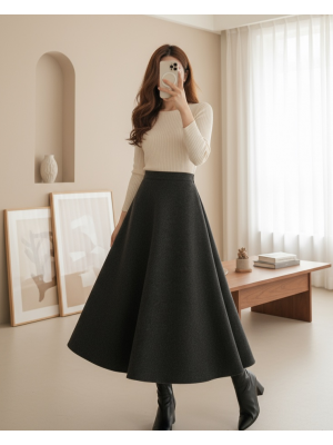 Fermuarlı Kaşe Çan Etek   -Füme