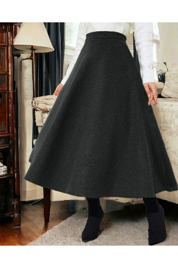 Fermuarlı Kaşe Çan Etek   -Füme