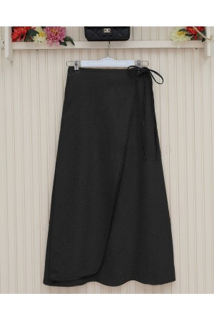 تنورة مخيطة رفيعة بخصر مطاطي -أسود