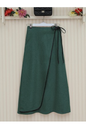 Elastic Waist Thin Piping Cashmere Skirt -Emerald
