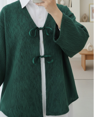 Tie Front Cashmere Jacket -Dark green
