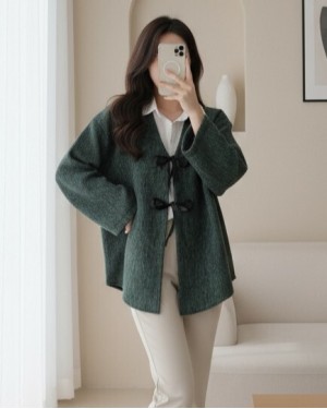 Tie Front Cashmere Jacket -Emerald