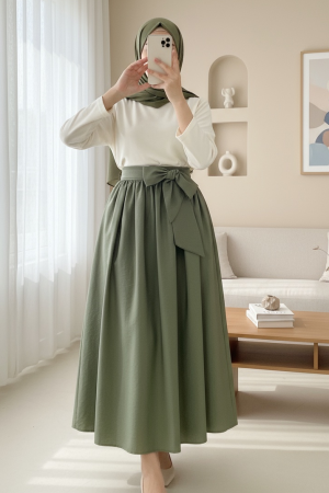 Piliseli Kemerli Paraşüt Etek -Haki