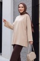 Round Neck Loose Fit Cotton Tunic -Light Mink