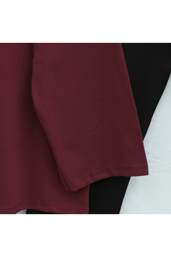 Yuvarlak Yaka Salaş Penye Tunik  -Bordo
