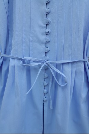 Poplin Shirt with Belted, Elasticated Cuffs, Button Front, and Fold Detail -Blue