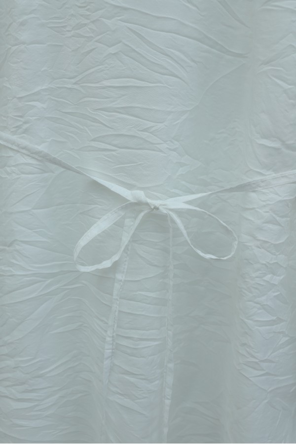 Balloon Sleeve Lined Zippered Lace-up Cupra Tunic -White