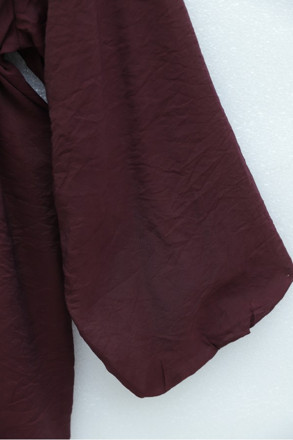 Balloon Sleeve Lined Zippered Lace-up Cupra Tunic -Dark Bordo