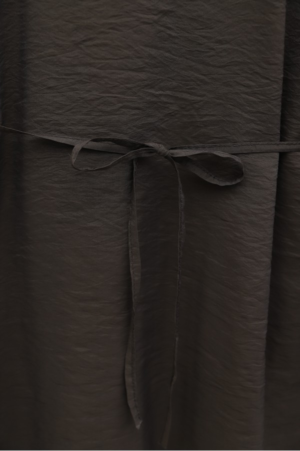 Balloon Sleeve Lined Zippered Lace-up Cupra Tunic -Dark Coffee