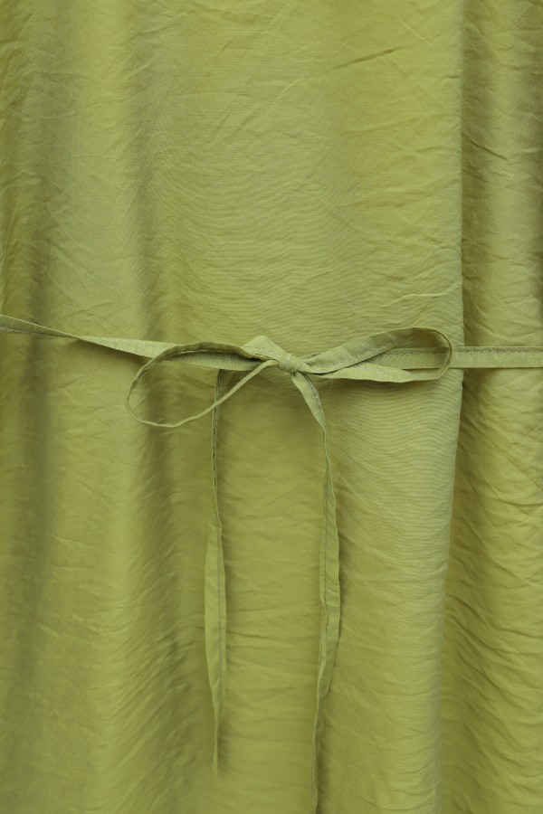 Balloon Sleeve Lined Zippered Lace-up Cupra Tunic -Oil Green