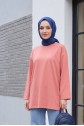 Yuvarlak Yaka Salaş Penye Tunik -Gül Kurusu