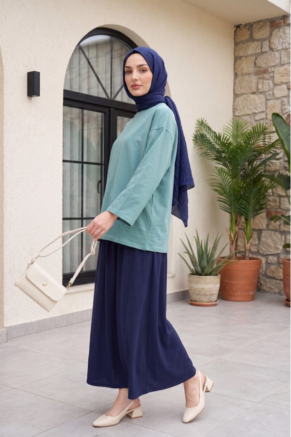 Yuvarlak Yaka Salaş Penye Tunik       -Mint