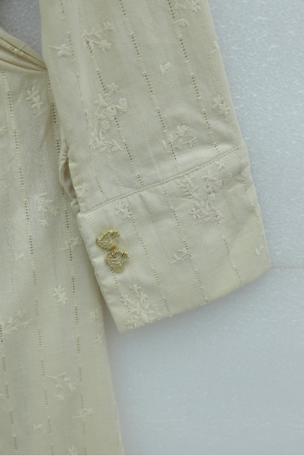 Half-buttoned, elasticated waist with drawstring detail, lined linen dress. - Beige