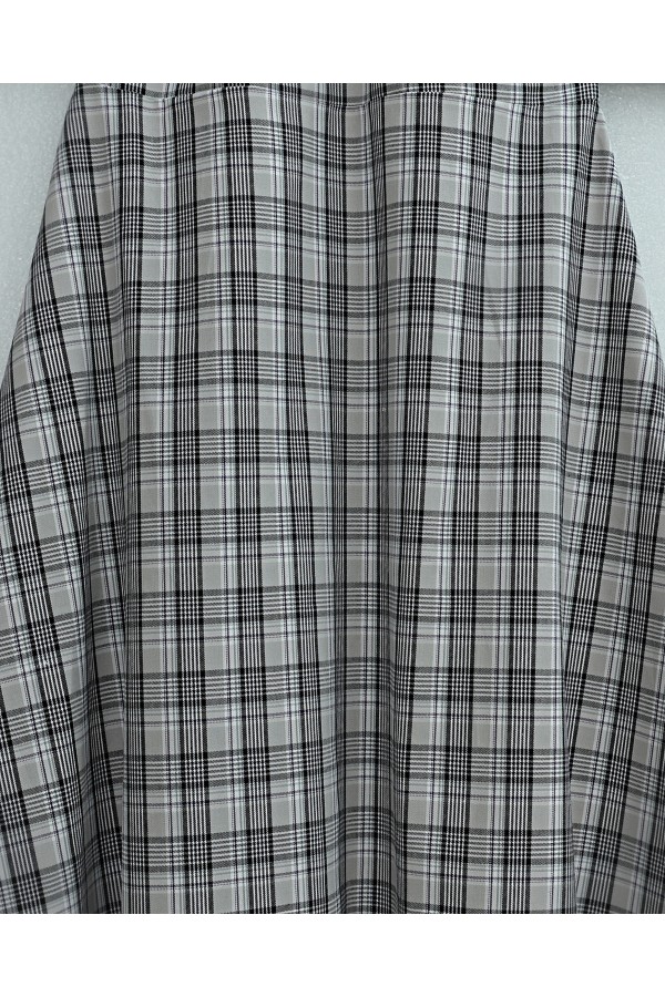 Elasticated Waist Plaid Pattern Polyviscose Skirt - Light grey
