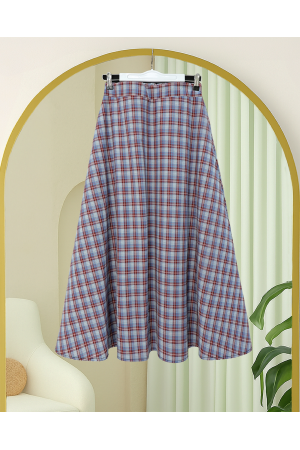 تنورة من البوليستر بنقشة مربعات وخصر مطاطي -اللون النيلي