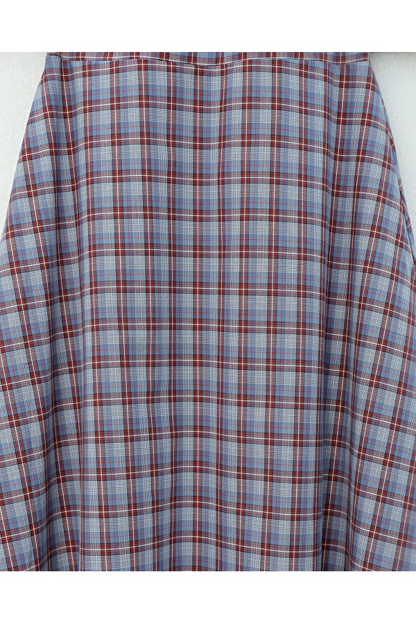 Elasticated Waist Plaid Pattern Polyviscose Skirt -İndigo