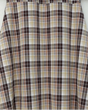 Elasticated Waist Plaid Pattern Polyviscose Skirt -Brown