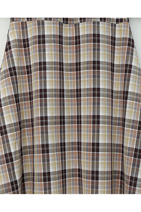 Elasticated Waist Plaid Pattern Polyviscose Skirt -Brown